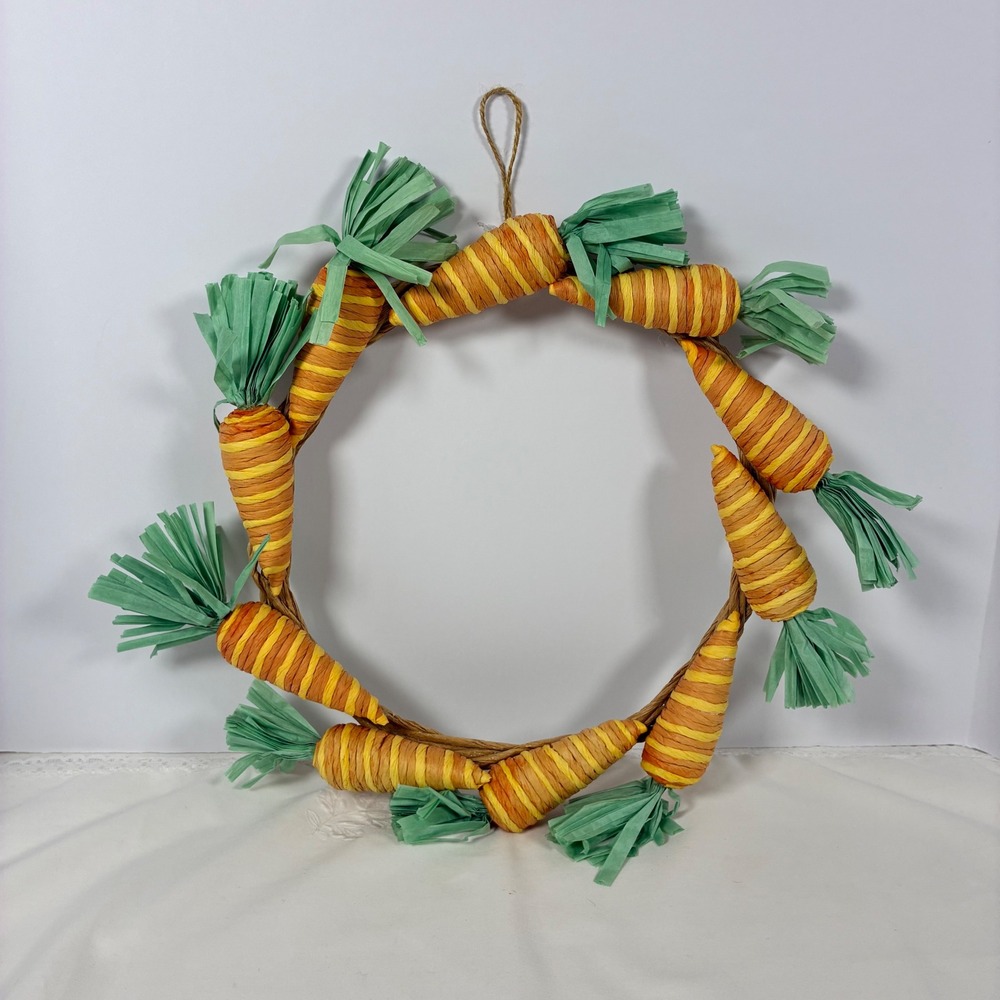 Easter Wreath Carrot Raffia Spring Decor Farmhouse Cottage Rustic Door Decor